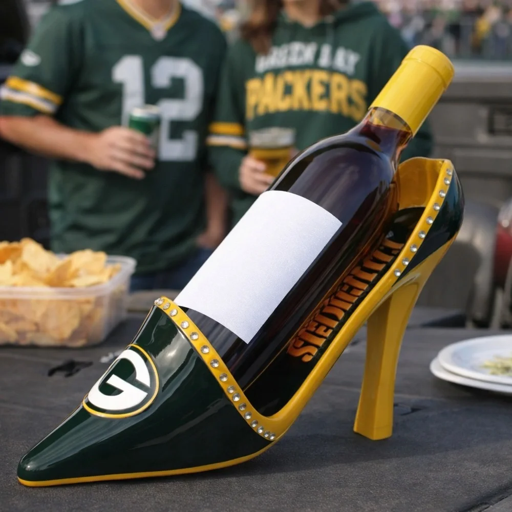 Green Bay Packers Wine Bottle Holder High Heel Shoe NFL Decor Evergreen Enterpri